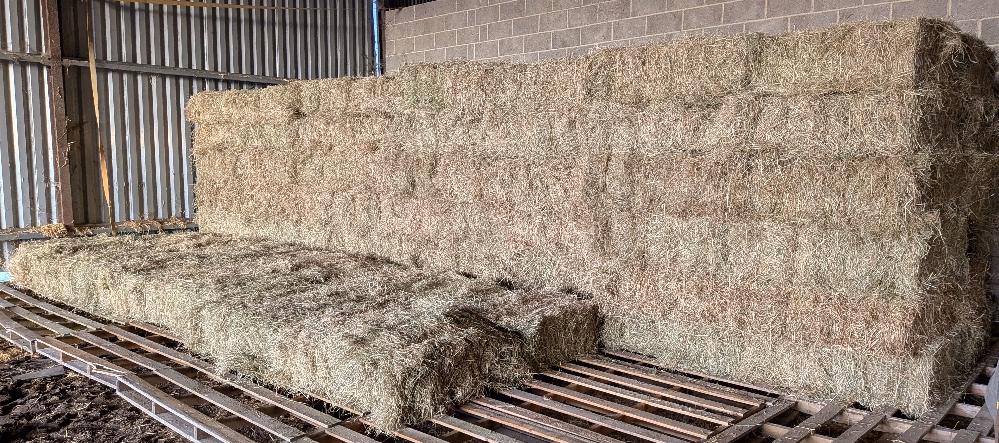 hay bales in a shed